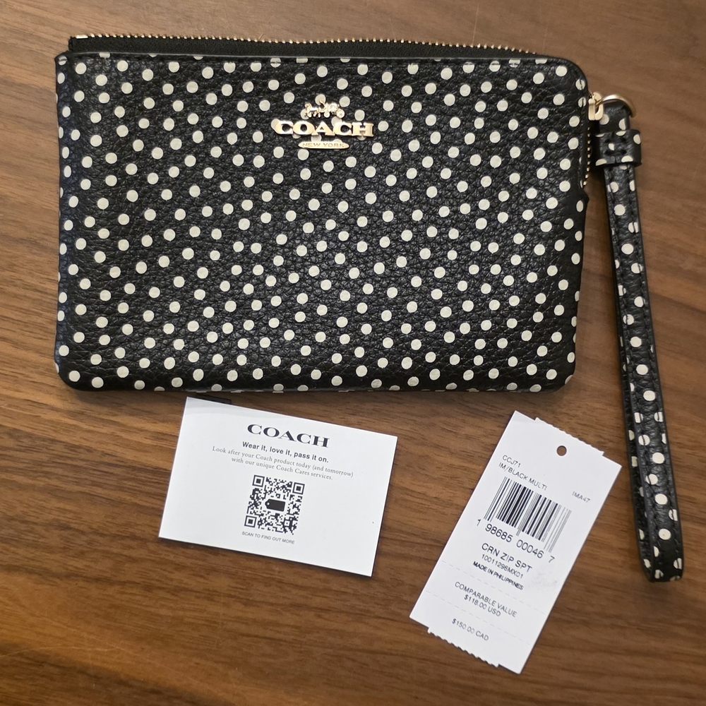 Coach Black and White Polka Dot Wristlet